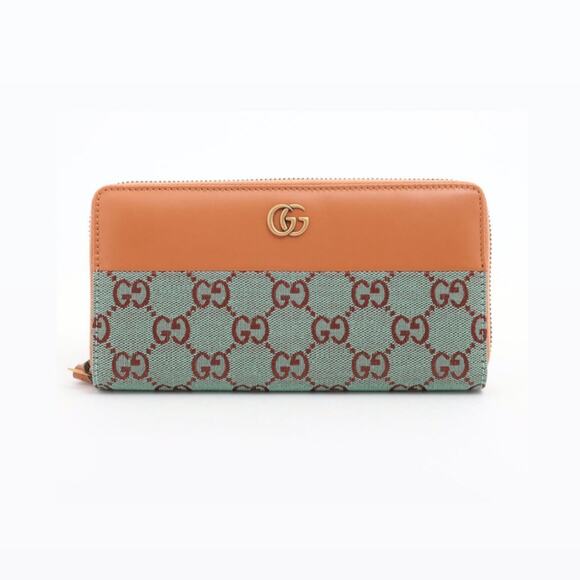 Gucci GG Canvas Leather Zippy Wallet Pale Blue x Brown ✨ - Picture 1 of 9